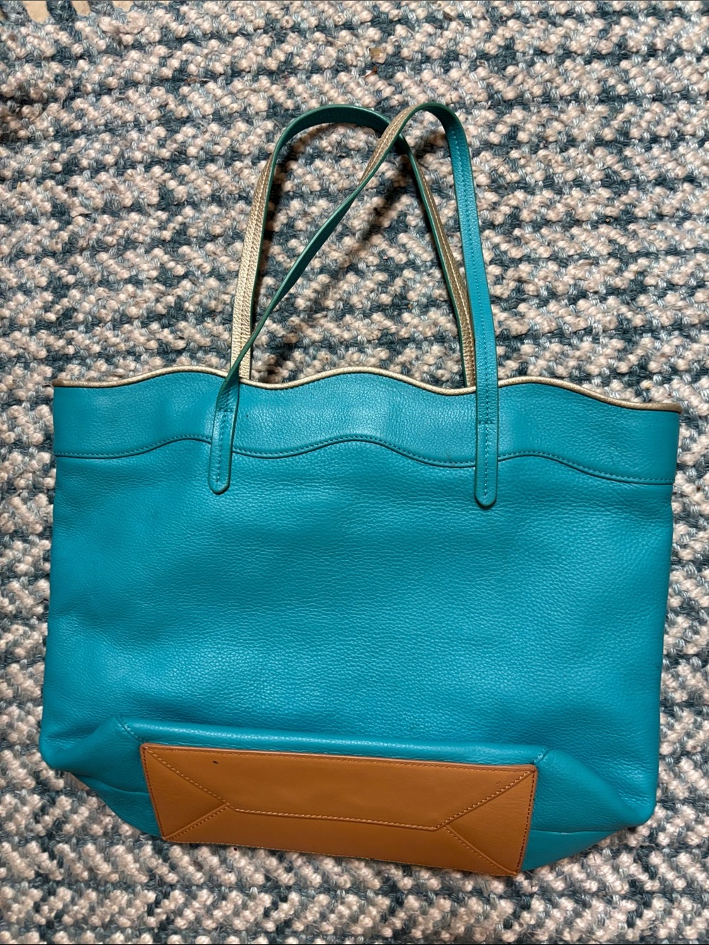 Sondra Roberts Leather Tote Bag Zip Closure Lined Blue